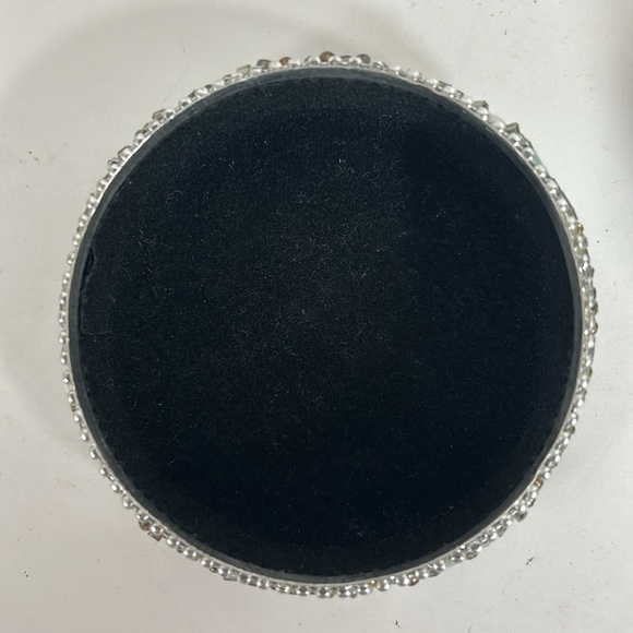 Handmade Bedazzled Silver Beaded Round Dome Trinket Box Jewelry Storage Case - Picture 10 of 10